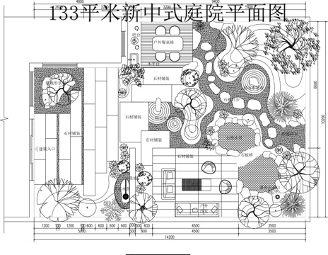 新中式庭院景观平面图cad施工图