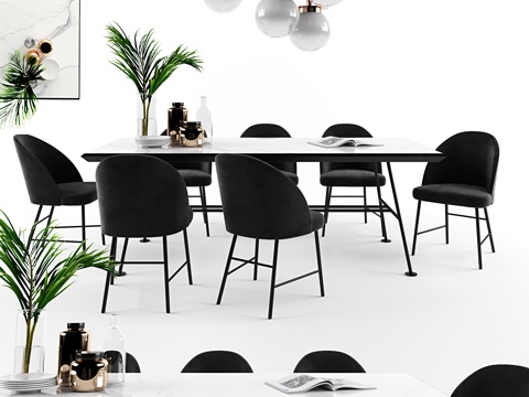  北欧餐桌椅 吊灯 饰品组合3d模型 