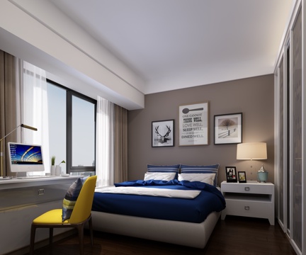  现代男孩房 挂画 床 写字桌3d模型 