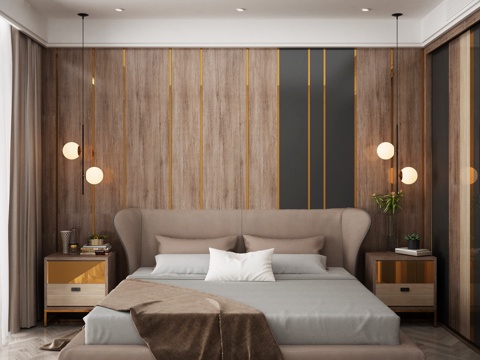  现代港式卧室 床 床头灯3d模型 