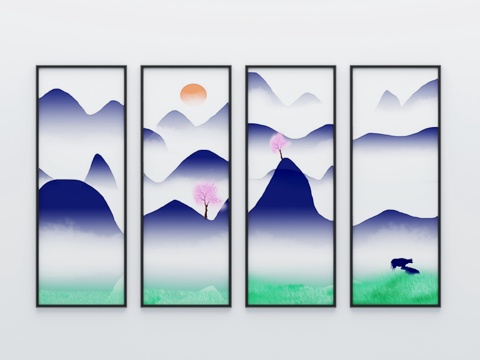  新中式挂画3d模型 