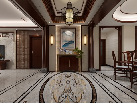  新中式玄关 吊灯 客厅3d模型 