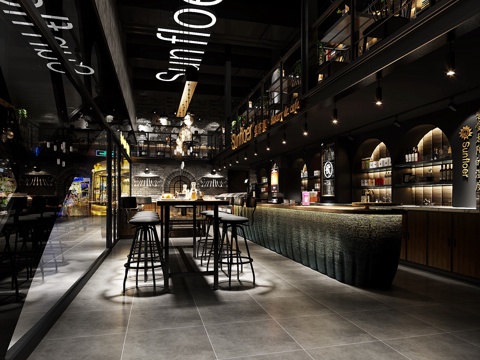  工业风咖啡厅3d模型 