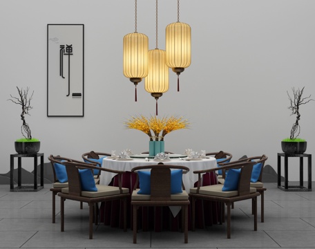  新中式餐桌椅组合3d模型 