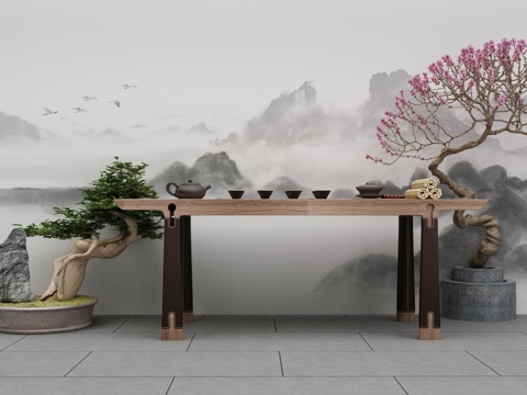  新中式茶桌椅3d模型 