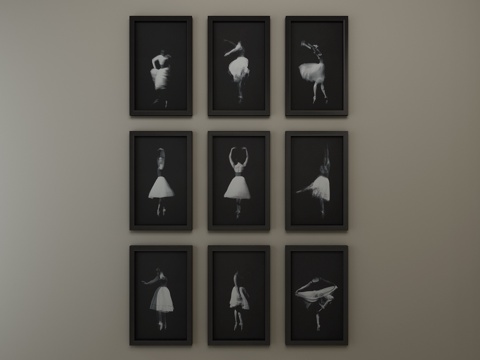  现代挂画 黑白画3d模型 