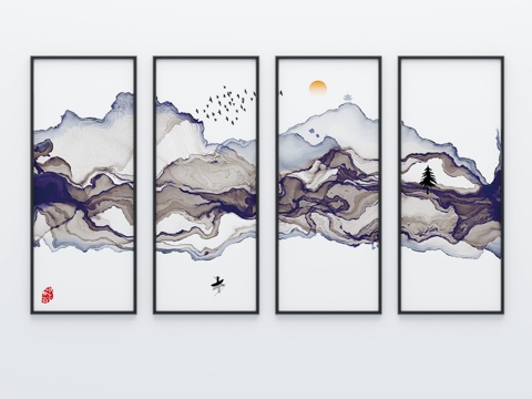  新中式挂画3d模型 