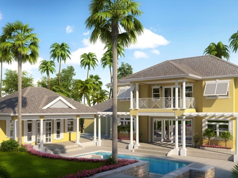  美式别墅外观3D模型全模场景 热带3d模型 