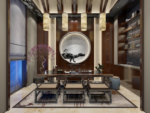  新中式书吧茶室会所3d模型 