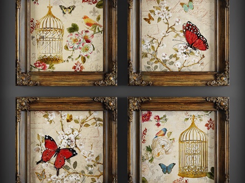  欧式挂画装饰画组合3d模型 