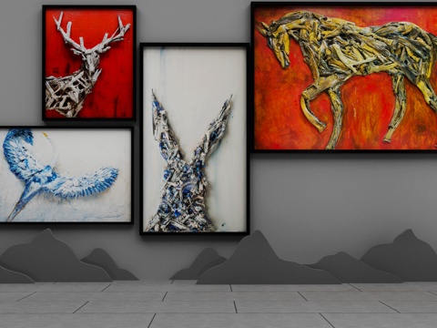  新中式挂画组合3d模型 