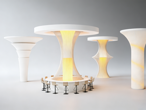 赛博朋克未来主义艺术装置  荧光漏斗桌 商场中央发光 科幻展su模型