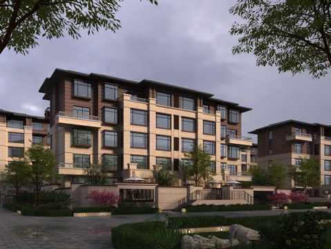  新中式多层住宅3d模型 