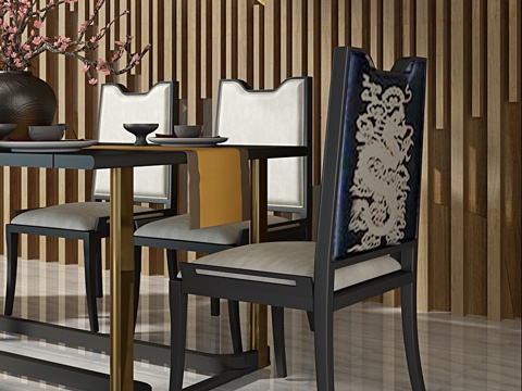  现代中式餐桌椅3d模型 