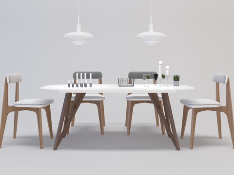  北欧餐桌椅子组合3d模型 