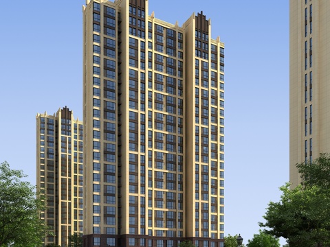  现代高层住宅全模场景3d模型 