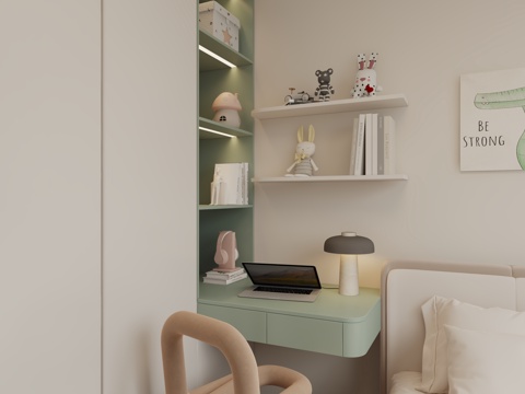  现代儿童房衣柜书桌椅3d模型 