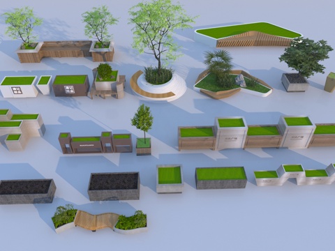  现代景观花箱组合3d模型 