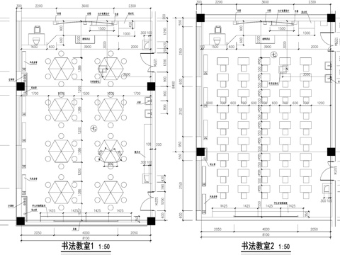 书法教室课堂平面图 培训室cad施工图
