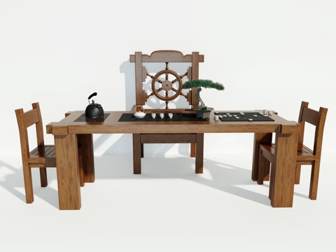  中式茶桌椅组合3d模型 