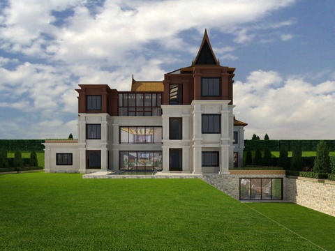  东南亚外观别墅全景建模3d模型 