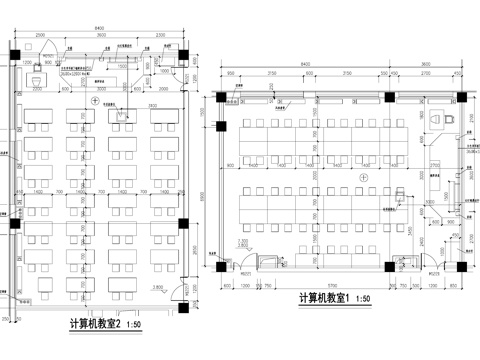 计算机教室机房课堂平面图 多功能培训室cad施工图