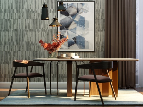  现代北欧餐桌椅组合3d模型 