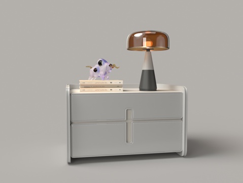  现代漆木床头柜 台灯 书籍3d模型 