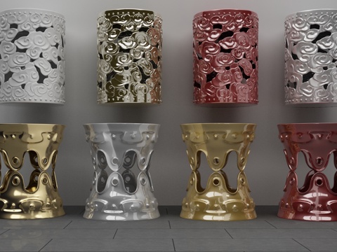  新中式鼓凳组合3d模型 