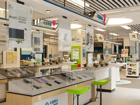 现代简约手机专卖店 营业厅 手机展示柜 圆形展台 主形象墙su模型