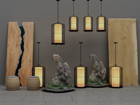  新中式茶室 茶台组合3d模型 