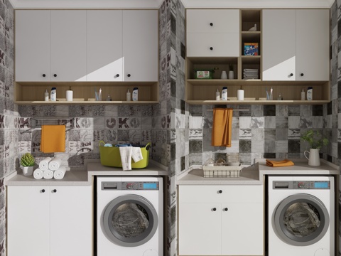  现代北欧 洗衣机 装饰柜 摆件组合3d模型 