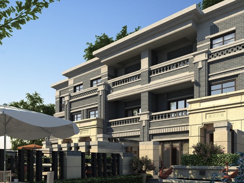  新中式别墅全模场景3d模型 