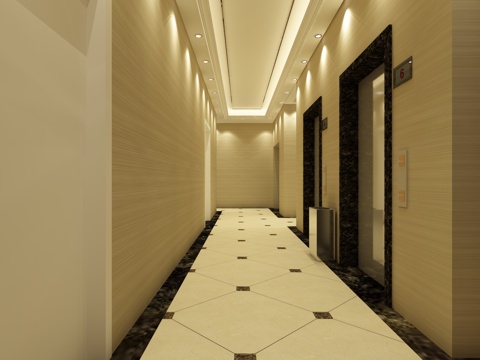  小区入户电梯厅3d模型 