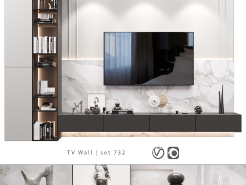  电视墙套装 7323d模型 