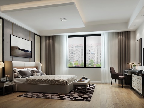  现代简约 床 电视柜 挂画 吊灯3d模型 