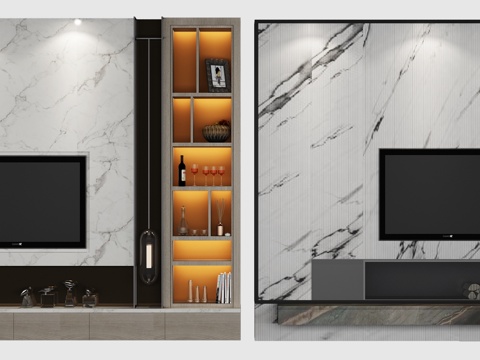  电视墙造型组合3d模型 