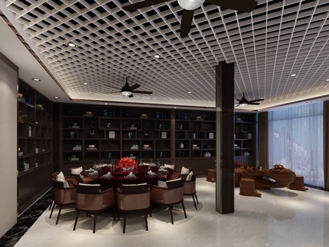  新中式茶室会所3d模型 