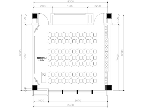 49人课堂教室平面图cad施工图