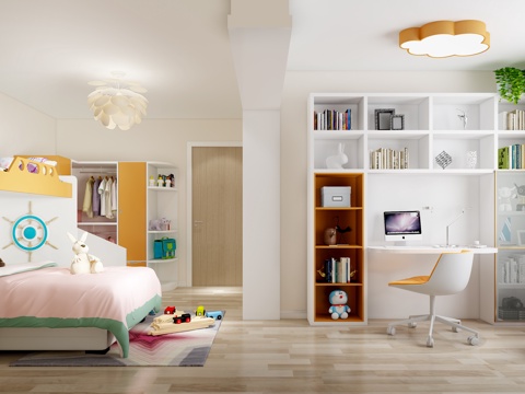  现代卡通女孩房 床 写字桌3d模型 