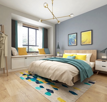  北欧主卧室 吊灯 双人床 床头柜3d模型 