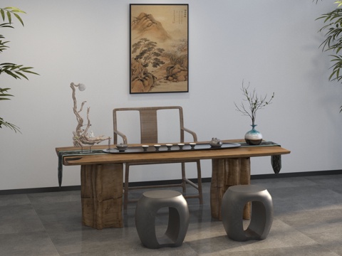  新中式茶室3d模型 