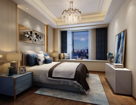  现代卧室 主人房 挂饰 电视柜 床 水晶灯 电视柜3d模型 