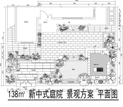 新中式庭院景观平面图cad施工图
