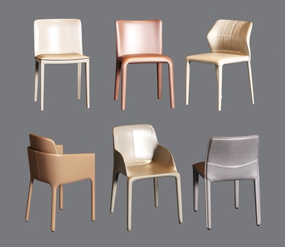  奶油风现代餐椅 皮质单椅3d模型 