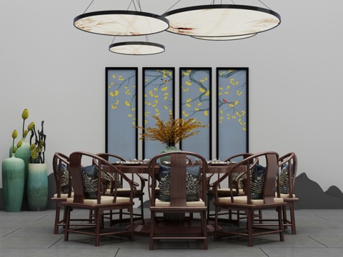  传统中式餐桌椅组合3d模型 