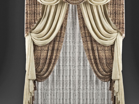  现代布艺窗帘3d模型 