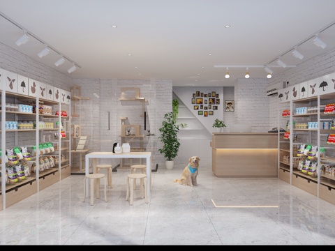  宠物店2014版本 猫间 桌椅组合 收银台 电脑 货架3d模型 