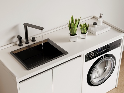 现代洗衣机柜 浴室柜su模型