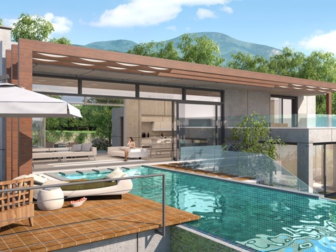  现代别墅外观全模场景 游泳池 园林 景观3d模型 